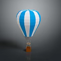 Blue And White Striped Hot Air Balloon With Wooden Basket And Classic Design