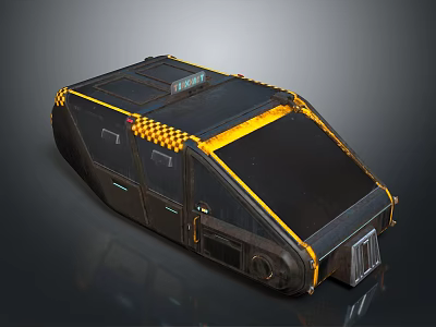 Futuristic Industrial Black Yellow Vehicle Module With Checkered Pattern Roof And Sides 3d model