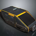 Futuristic Industrial Black Yellow Vehicle Module With Checkered Pattern Roof And Sides