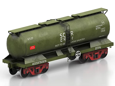 Green Oil Tank Car Model With Red Wheels And SC RT Markings 3d model