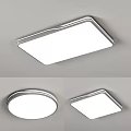 Modern Minimalist Ceiling Light with Rectangular and Circular Designs Silver Frame and White Panel 3d model
