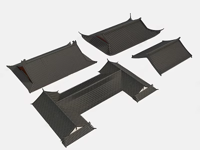 Traditional Chinese Architecture Roof Components With Curved Eaves And Tile Structures 3d model