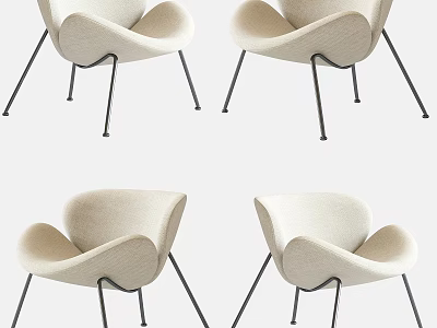 Elegant Beige Fabric Accent Chair With Curved Backrest And Black Metal Legs 3d model