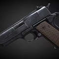 Modern Semi Automatic Handgun With Black Metal Body And Textured Brown Grip Design