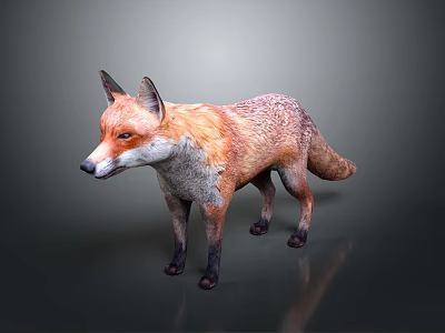 Realistic Red Fox With Orange And White Fur Standing On Grey Background Showing Detailed Texture 3d model