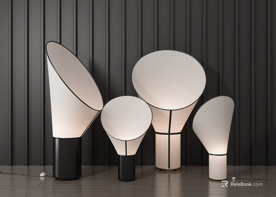 Modern Table Lamps With Different Geometric Shapes White Shades And Black Bases 3d model 