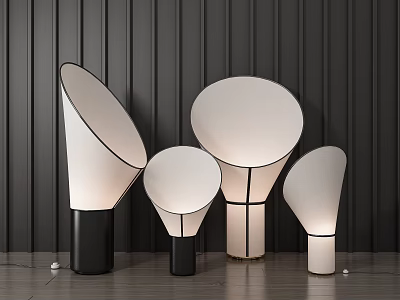 Modern Table Lamps With Different Geometric Shapes White Shades And Black Bases 3d model