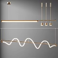 Modern Golden Linear And Wave Shaped Chandeliers With White LED Hanging Lights