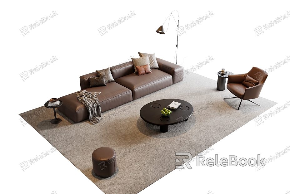 Italian Sofa Coffee Table Combination Sofa Stool Casual Chair Side Table Floor Lamp Leather Fruit Solid Wood Coffee Table model