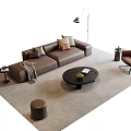 Brown Leather Sofa Coffee Table Set With Throw Pillows Blanket Floor Lamp Armchair Gray Rug