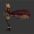 3D Character Model With Fox Ears Orange Outfit Red Tail And Boots