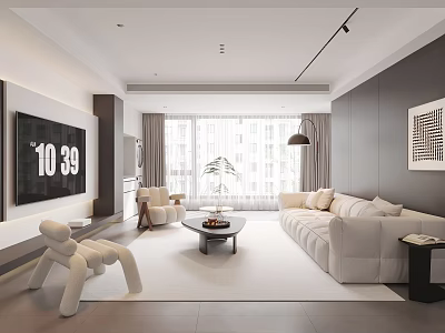 Modern Living Room Interior With White Sofa Large Windows Coffee Table And Rug 3d model