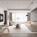 Modern Living Room Interior With White Sofa Large Windows Coffee Table And Rug