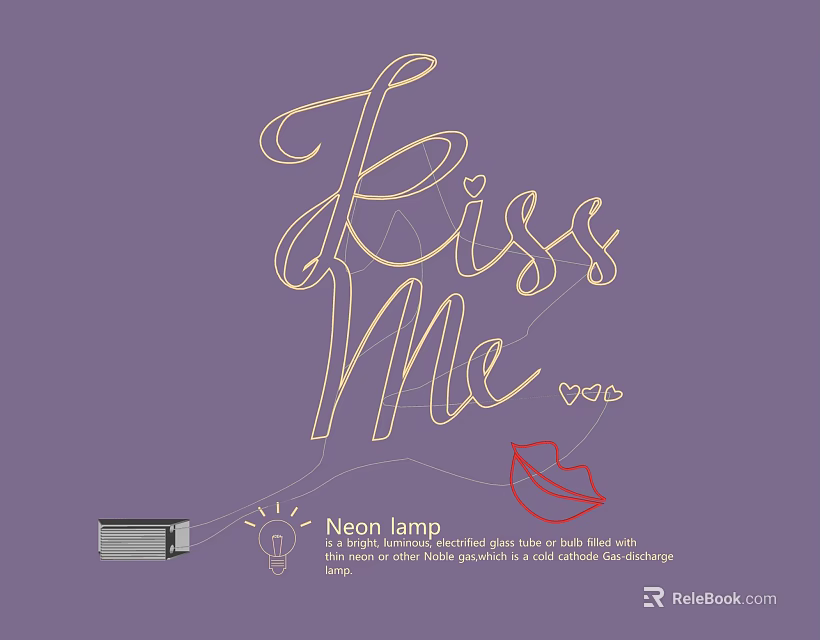 Neon Lamp Combinations With Kiss Me Design And Red Lips Pattern 3d model 