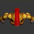 Cartoon Style 3D Character With Golden Armor Red Feathered Helmet Blue Skirt And Orange Gloves