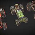 Three Colorful Vintage Utility Tractors with Large Wheels Classic Design and Retro Style