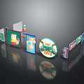 Cartoon Style Sushi Food Display With Round Sign And Patterned Boards