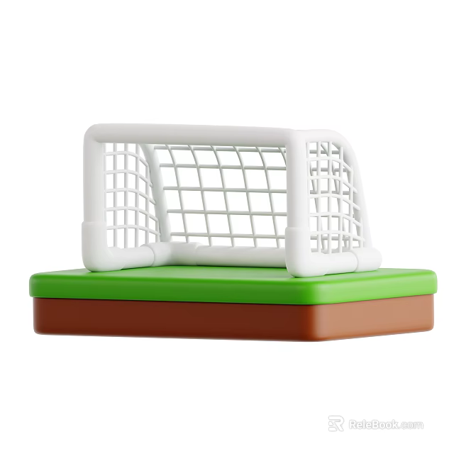 Plastic Soccer Goal Sports Equipment With White Frame Net And Green Brown Base 3d model 