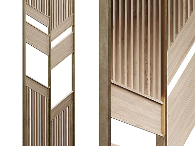 Modern Wooden Room Divider With Slatted Design And Geometric Pattern For Home Interior 3d model