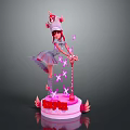 Game Character With Red Hair Hat Star Adorned Staff Pink Base Flame Decorations And RUBY