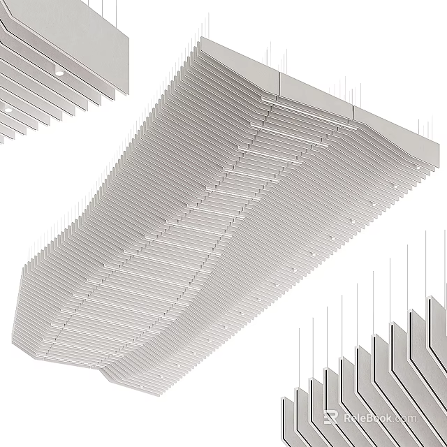 Modern Wavy Metal Ceiling Design With Slatted Panels And Architectural Structure 3d model