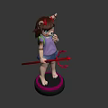 Woman With Cat Ears Horns Holding Red Trident Wearing Purple Top Blue Skirt Pastel Gradient