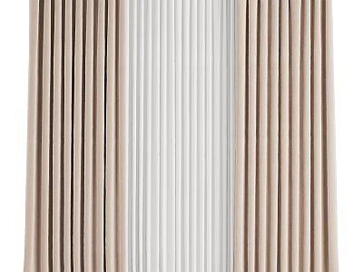 Beige Pleated Curtains With Vertical Design And White Sheer For Modern Window Decor 3d model
