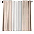 Beige Pleated Curtains With Vertical Design And White Sheer For Modern Window Decor