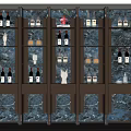 Elegant Modern Wine Cabinet With Glass Shelves Wine Bottles And Decorative Displays