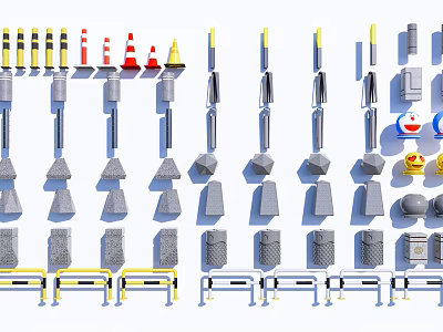 Essential Road Facilities Including Traffic Cones Safety Barriers Bollards Speed Bumps And Reflective Posts 3d model
