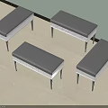 Four Gray Padded White Frame Benches Against Wall On Light Colored Floor 3d model