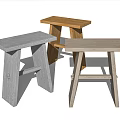 Three Various Colored Wooden Stools With Simple Modern Design And Square Seats