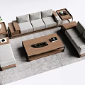 Modern Sofa And Coffee Table Set With Wooden Frame Gray Cushions And Side Tables 3d model