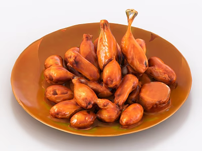 Delicious Golden Brown Roasted Chicken Drumsticks And Wings On A Plate 3d model