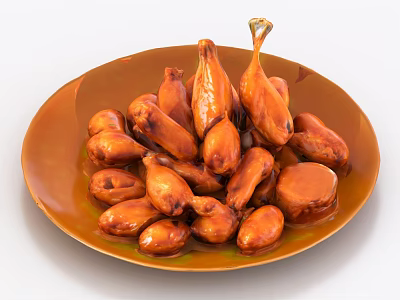 Delicious Golden Brown Roasted Chicken Drumsticks And Wings On A Plate 3d model Delicious Golden Brown Roasted Chicken Drumsticks And Wings On A Plate 3d model