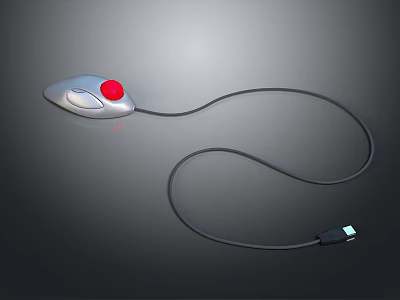 Daily Life Wired Mouse With Silver Body Red Scroll Wheel Black Cable And USB Connector 3d model
