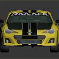 Yellow Tracker Kicker Race Sports Car With Black Stripes And Sponsor Logos