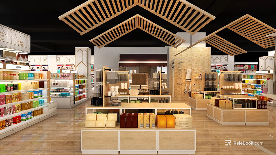 Supermarket General Merchandise Store With Diverse Products Spacious Layout And Bright Shopping Environment 3d model 