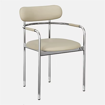 Elegant Modern Beige Dining Chair With Sturdy Metal Frame And Armrests 3d model