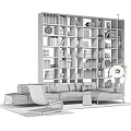Modern Living Room Interior With Large Bookshelf Sofa And Decorative Items