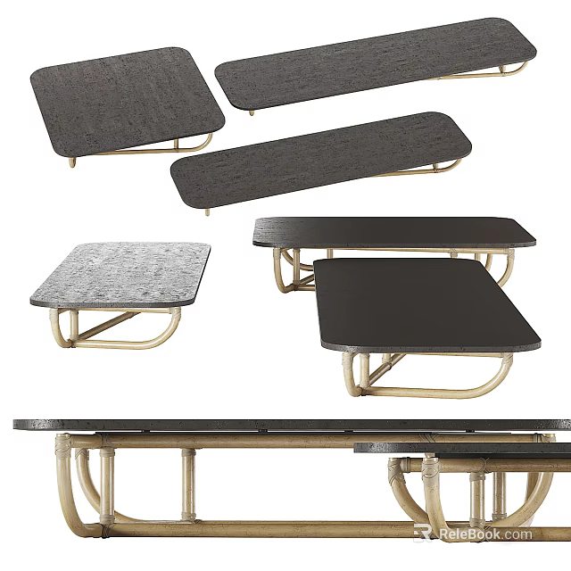Modern Coffee Table Designs With Metal Frame And Wood Top Variations 3d model 