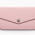 Pink Vertical Striped Clutch Bag With Metallic Button And Sleek Design