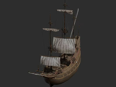Vintage Wooden Sailing Ship With Tall Masts White Sails And Classic Design 3d model