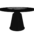 Round Black Dining Table With Marble Center Top And Conical Wood Grain Base