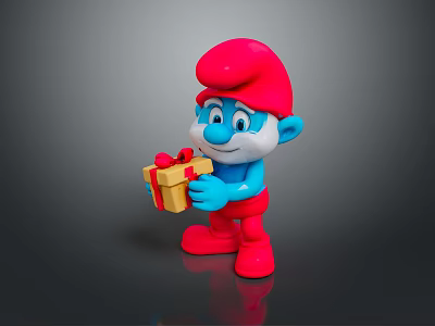 Smurf Game Movie Character With Blue Body Red Hat Holding Gift Box Smiling 3d model