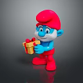 Smurf Game Movie Character With Blue Body Red Hat Holding Gift Box Smiling