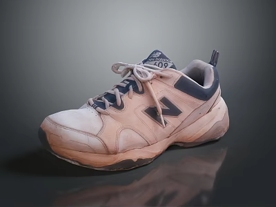 New Balance Beige And Navy Casual Sneakers With Laced Design And Worn Look 3d model