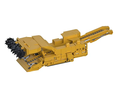 Yellow Industrial Functional Vehicle With Mechanical Arm Conveyor And Track System 3d model