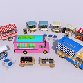Colorful Garden Decorative Ornaments With Food Carts Ice Cream Truck And Market Stalls