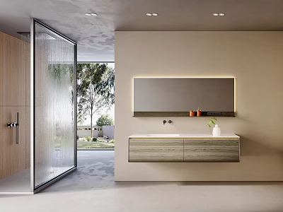 Modern Bathroom Interior With Wall Mounted Cabinet Backlit Mirror And Ceramic Sink 3d model
